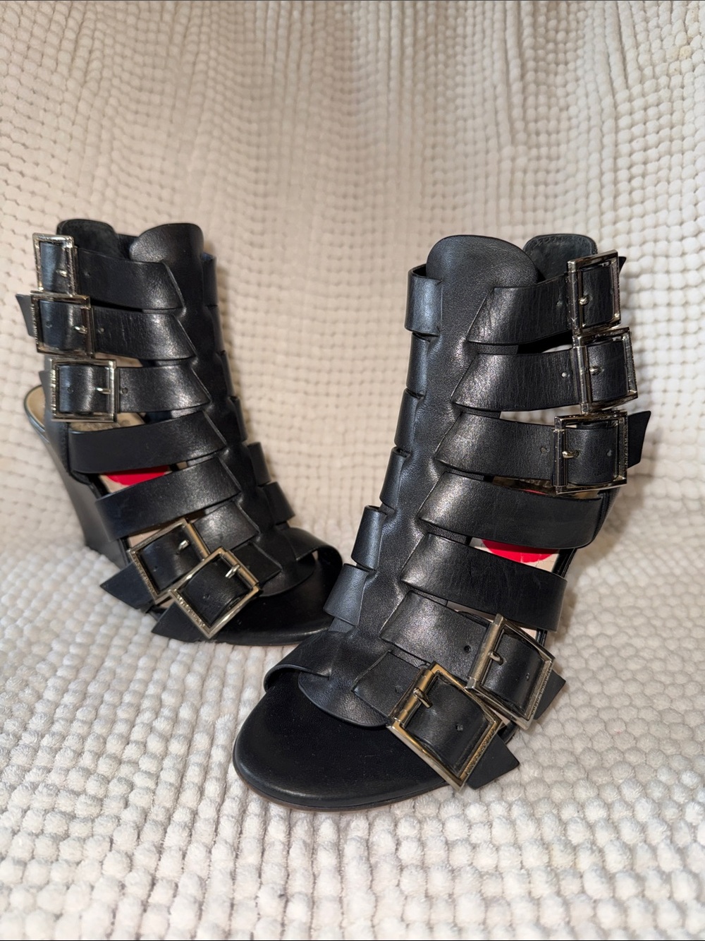 Black Multi-Buckle Strappy Heeled Sandals